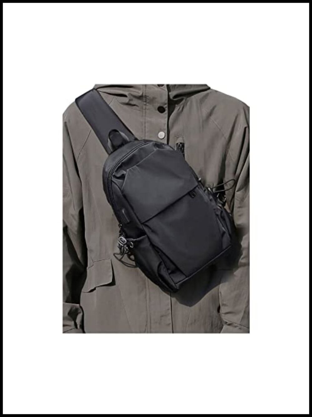 SEAFEW Small Nylon Sling Crossbody Backpack USB Charger Port